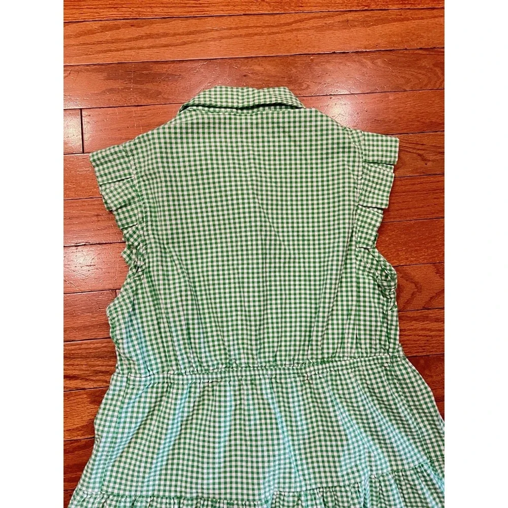 Monteau Los Angeles Girls Large Green Gingham Tiered Button Front Dress L